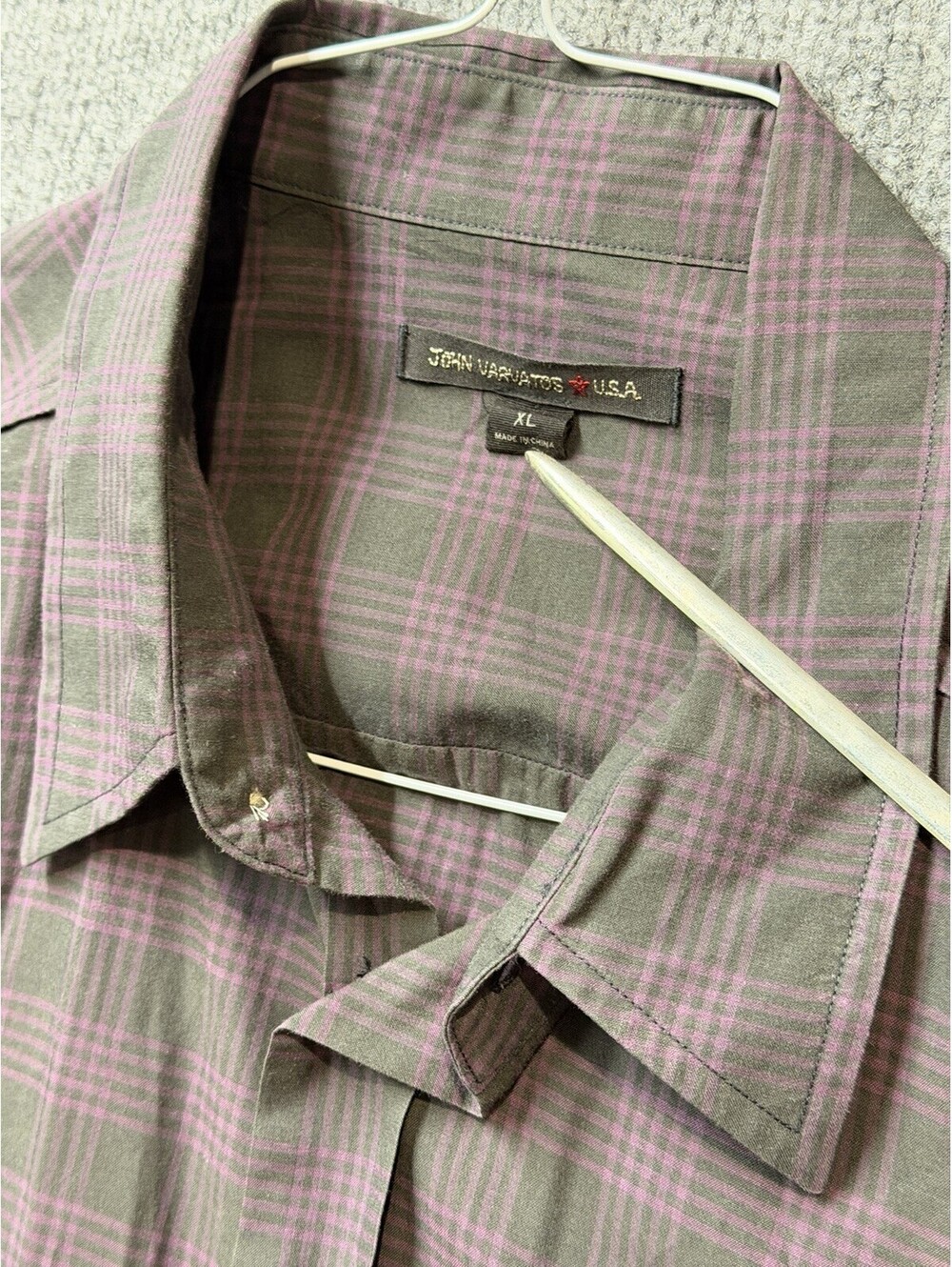 👾Purple John Varvatos Star USA Men’s XL Purple Gray Plaid Button Shirt 👀